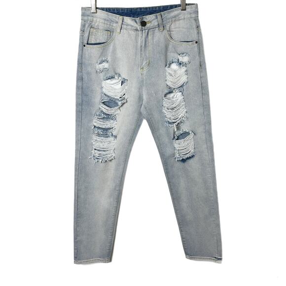 Fredd Marshall Men's Distressed Jeans Sz 30 Light Wash Ripped Slim Fit Straight - Picture 2 of 7